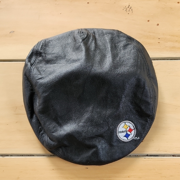 90s Vintage Team NFL Pittsburg Steelers Stitched Leather Newsboy Cabbie Hat Cap - Picture 1 of 10